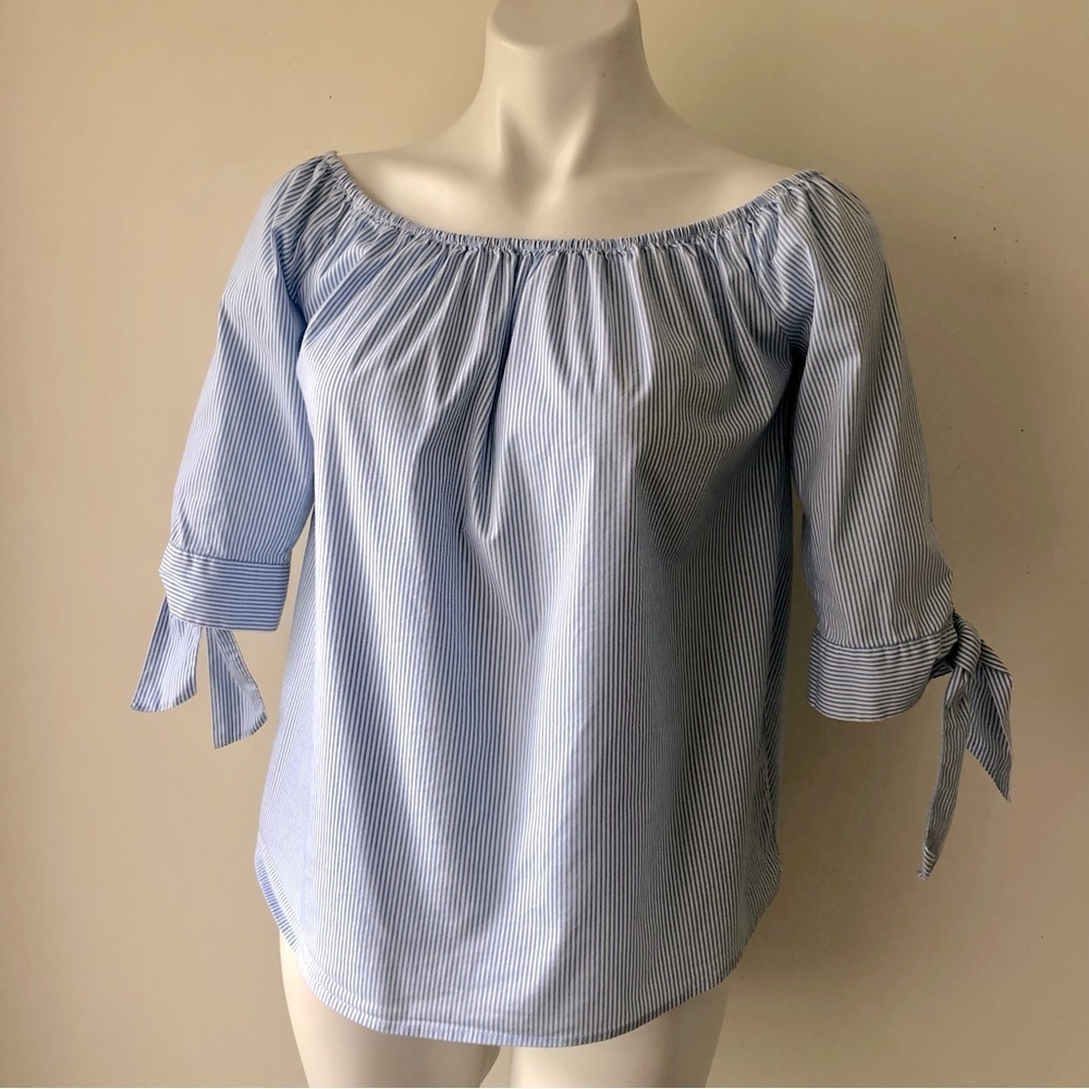 Forever 21 Contemporary Blue Stripe Off the Shoulder Top, S